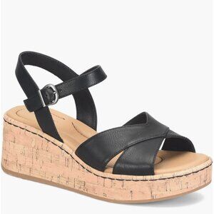 BOC by Born - Size 10 Black Strappy Lessa Cork Wedge Sandal NWT